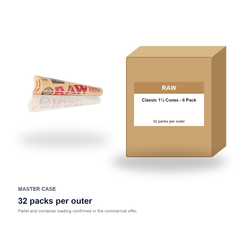 RAW Classic 1¼ Cones - 6 Pack master case - 32 packs per outer