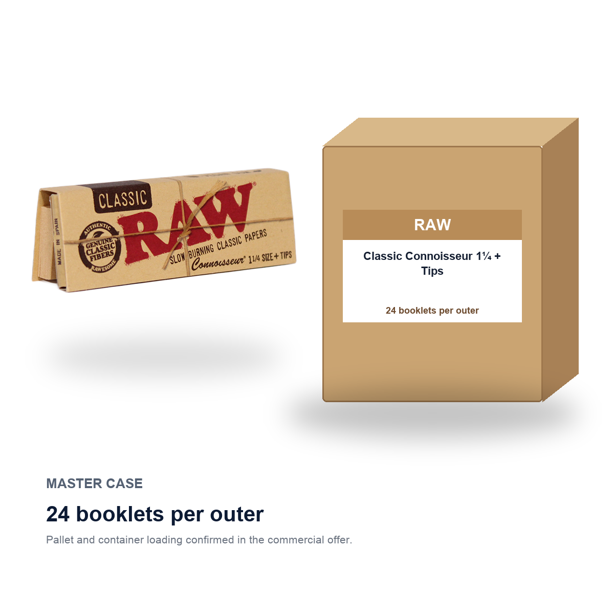 RAW Classic Connoisseur 1¼ + Tips master case - 24 booklets per outer