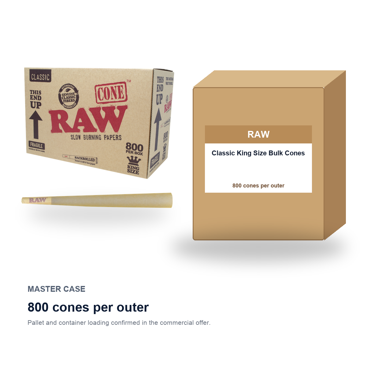 RAW Classic King Size Bulk Cones master case - 800 cones per outer