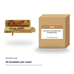 RAW Connoisseur King Size Slim + Pre-Rolled Tips master case - 24 booklets per outer