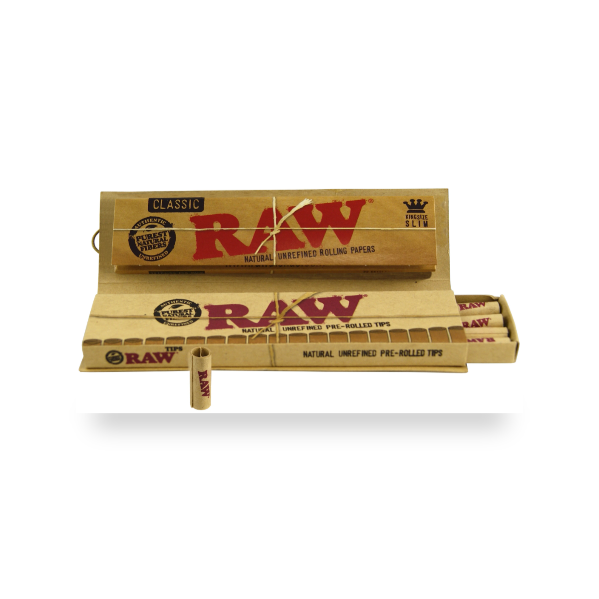 RAW Connoisseur King Size Slim + Pre-Rolled Tips retail product pack on white background