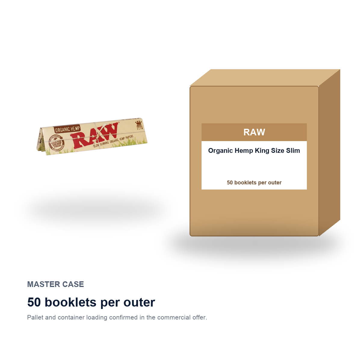 RAW Organic Hemp King Size Slim master case - 50 booklets per outer