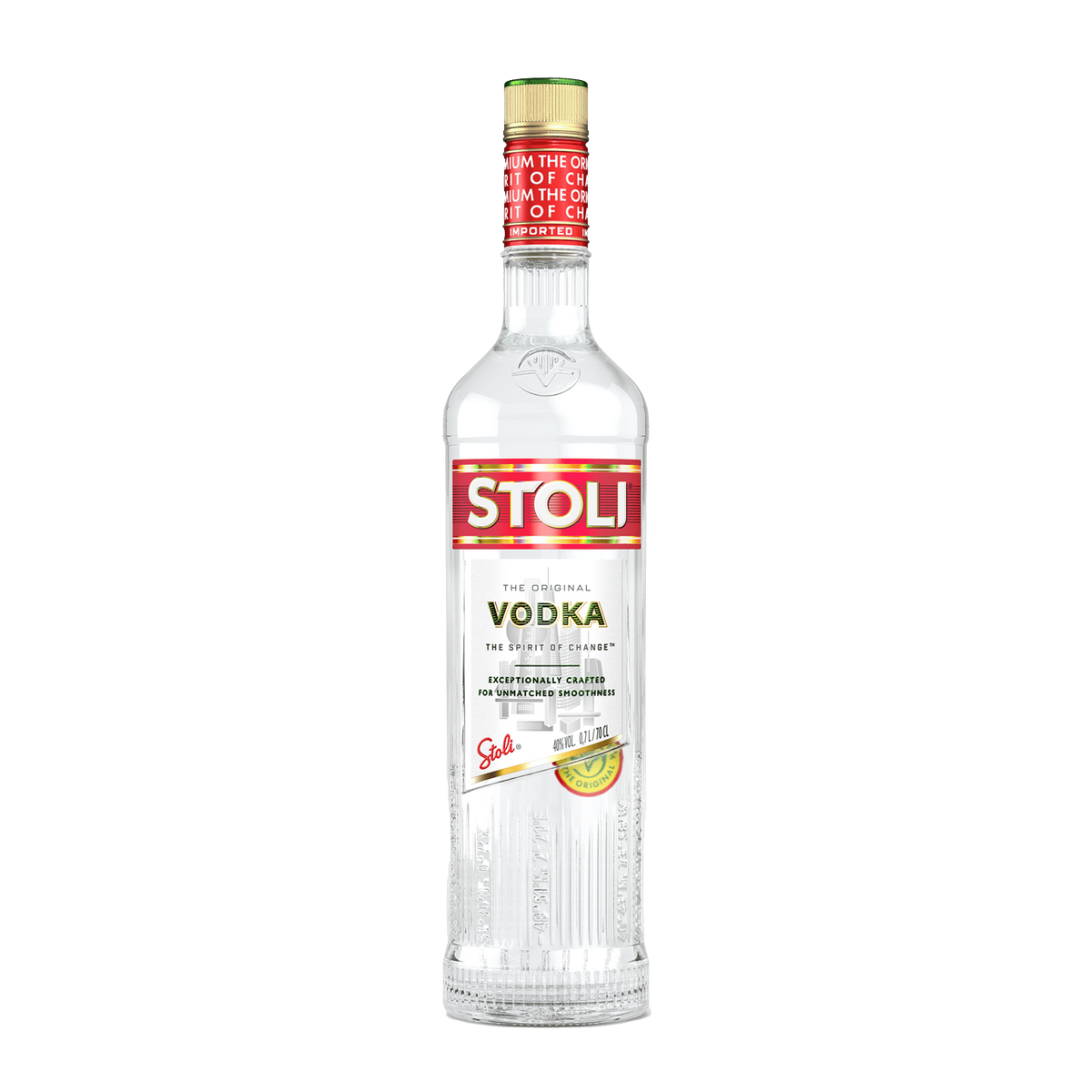 Stolichnaya Vodka vodka bottle on a clean white background