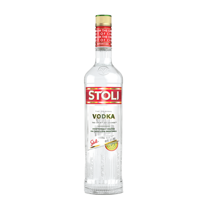 Stolichnaya Vodka vodka bottle on a clean white background