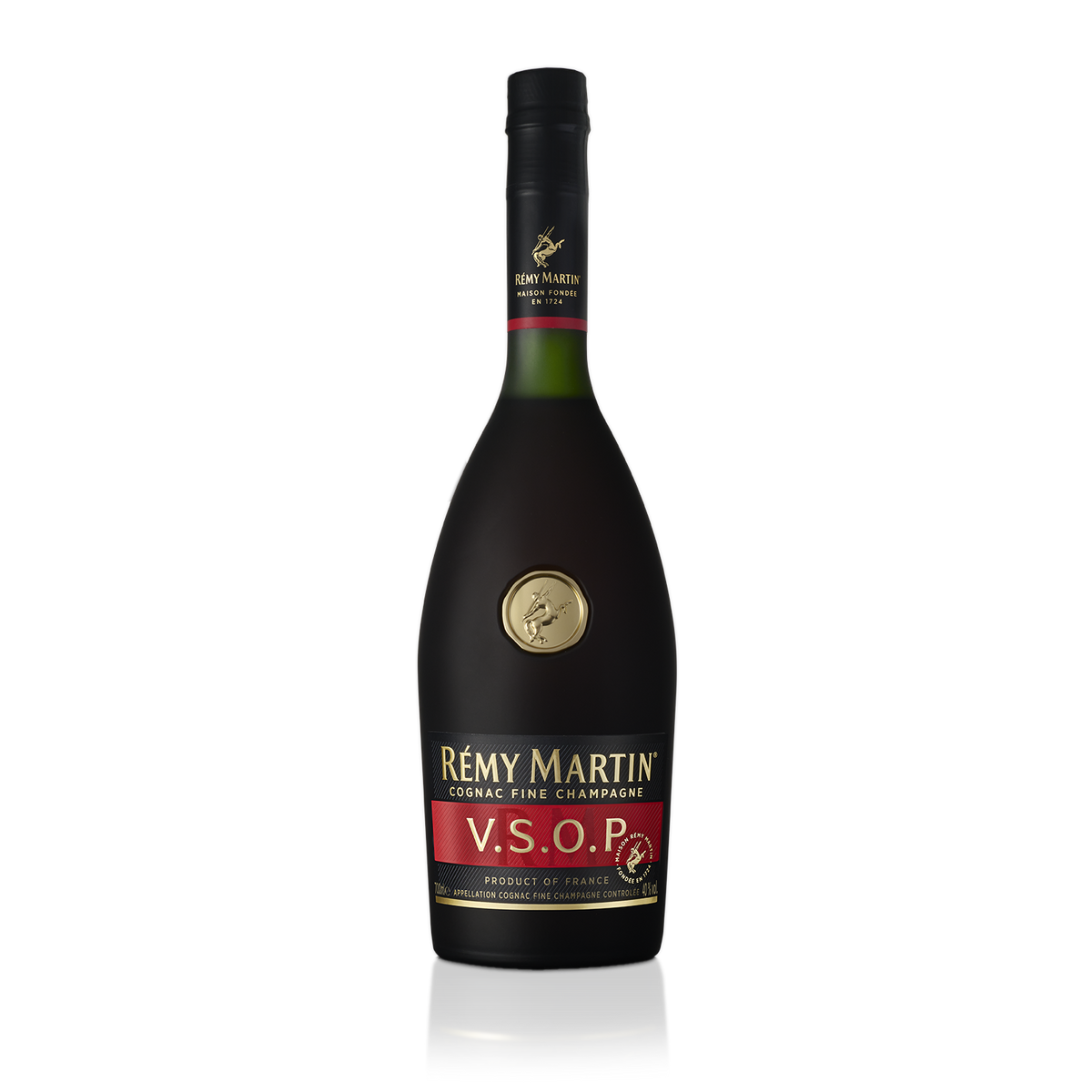 Remy Martin Vsop cognac bottle on a clean white background
