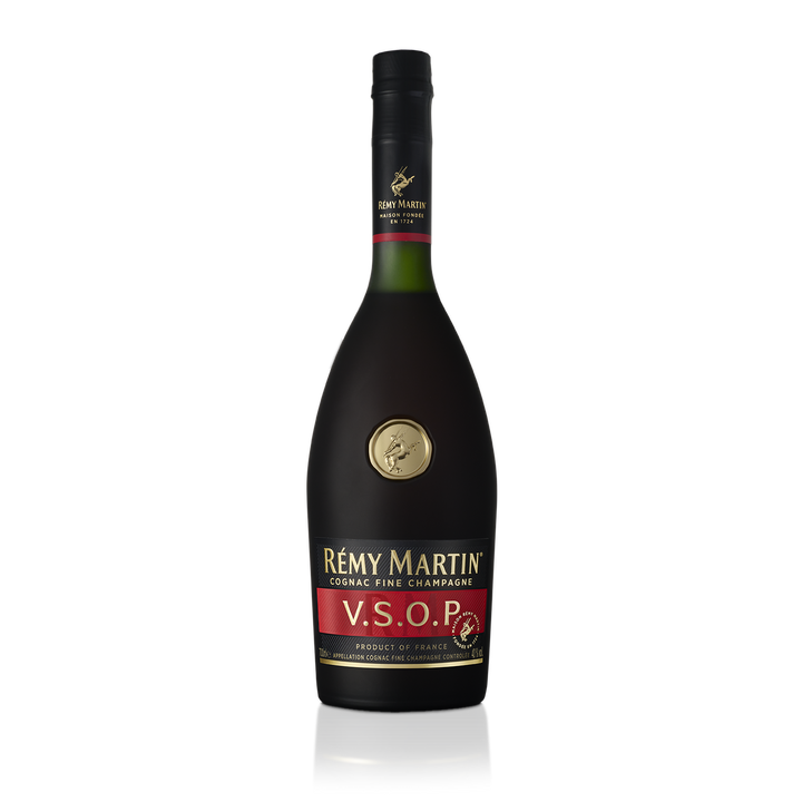 Remy Martin Vsop cognac bottle on a clean white background