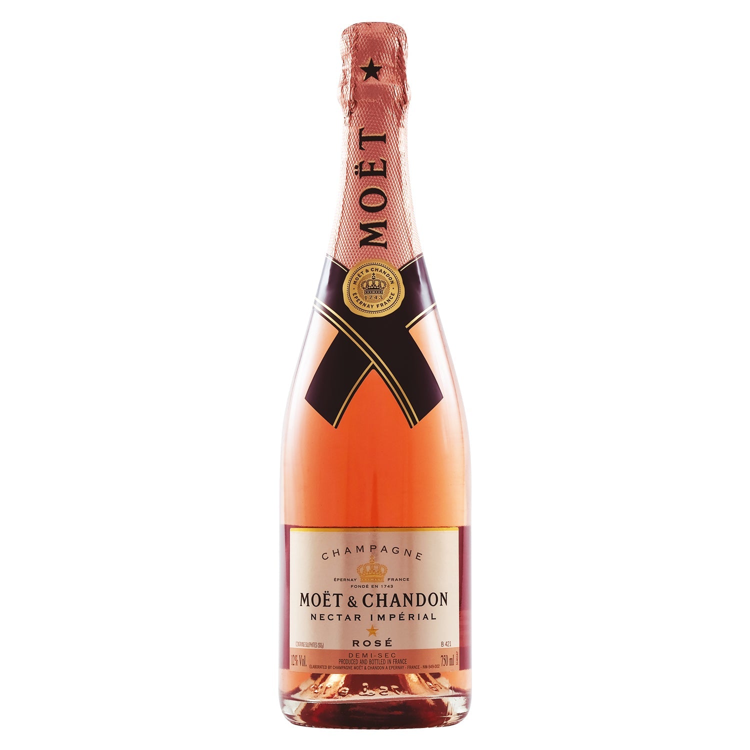 Moët Nectar Imperial Rosé product bottle on a clean white background