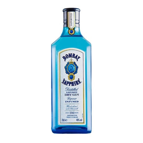 Bombay Sapphire Gin gin bottle on a clean white background