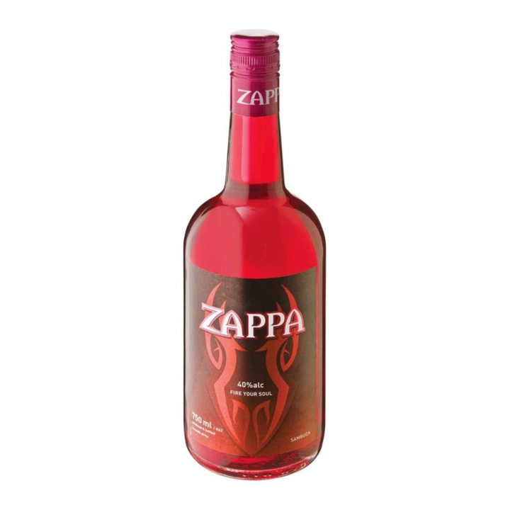Zappa Sambuca Red liqueur bottle on a clean white background