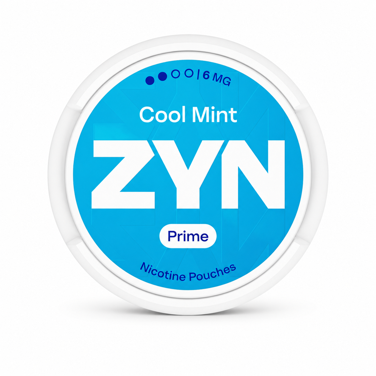 ZYN Prime Cool Mint 6 mg nicotine pouch can on a clean white background