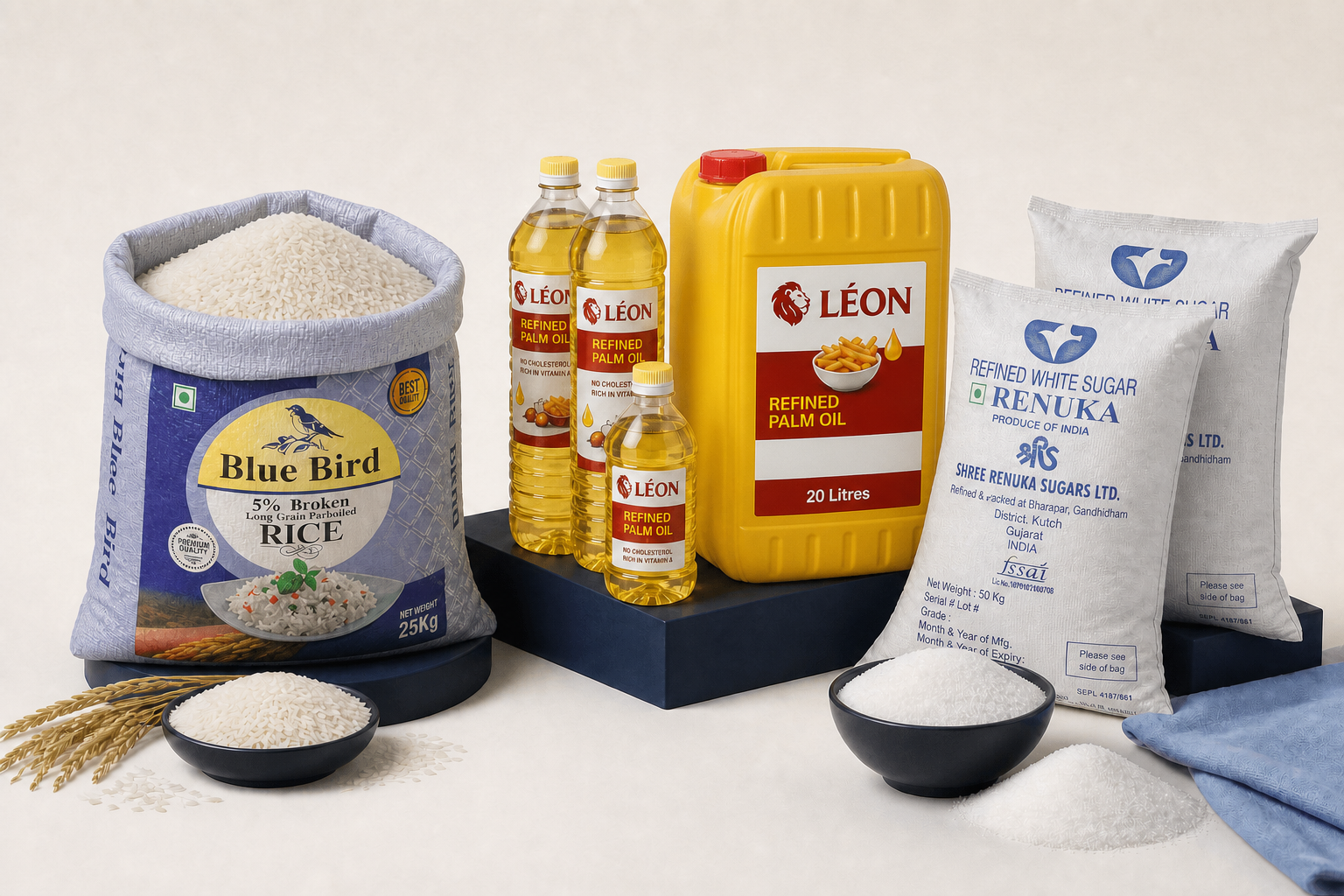 Blue Bird rice, LEON refined palm oil and wholesale sugar product lineup